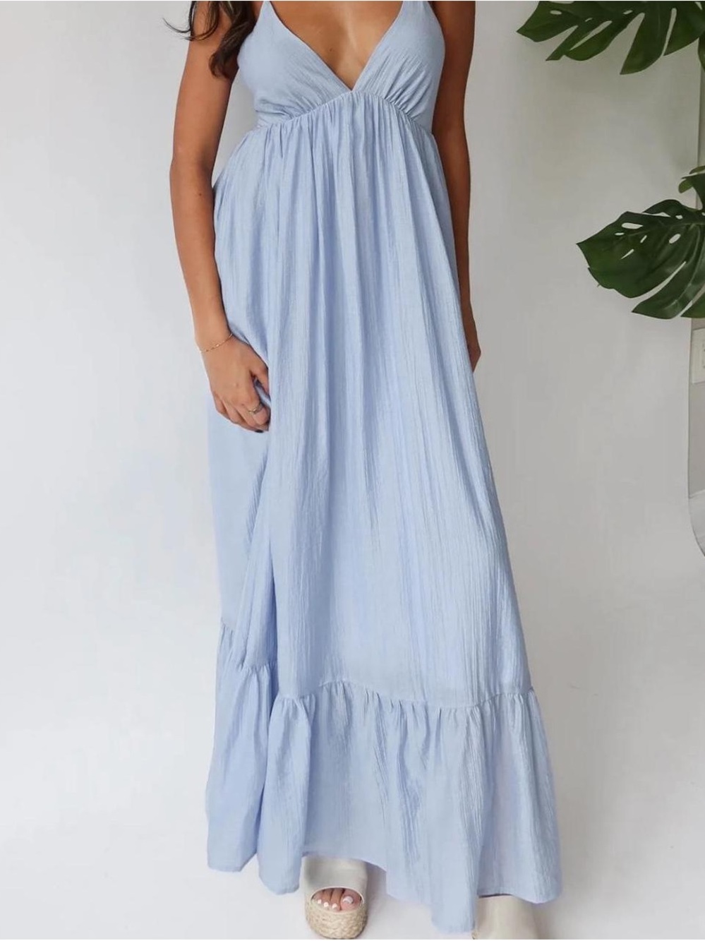 Light Blue Maxi Dress with V-Neck